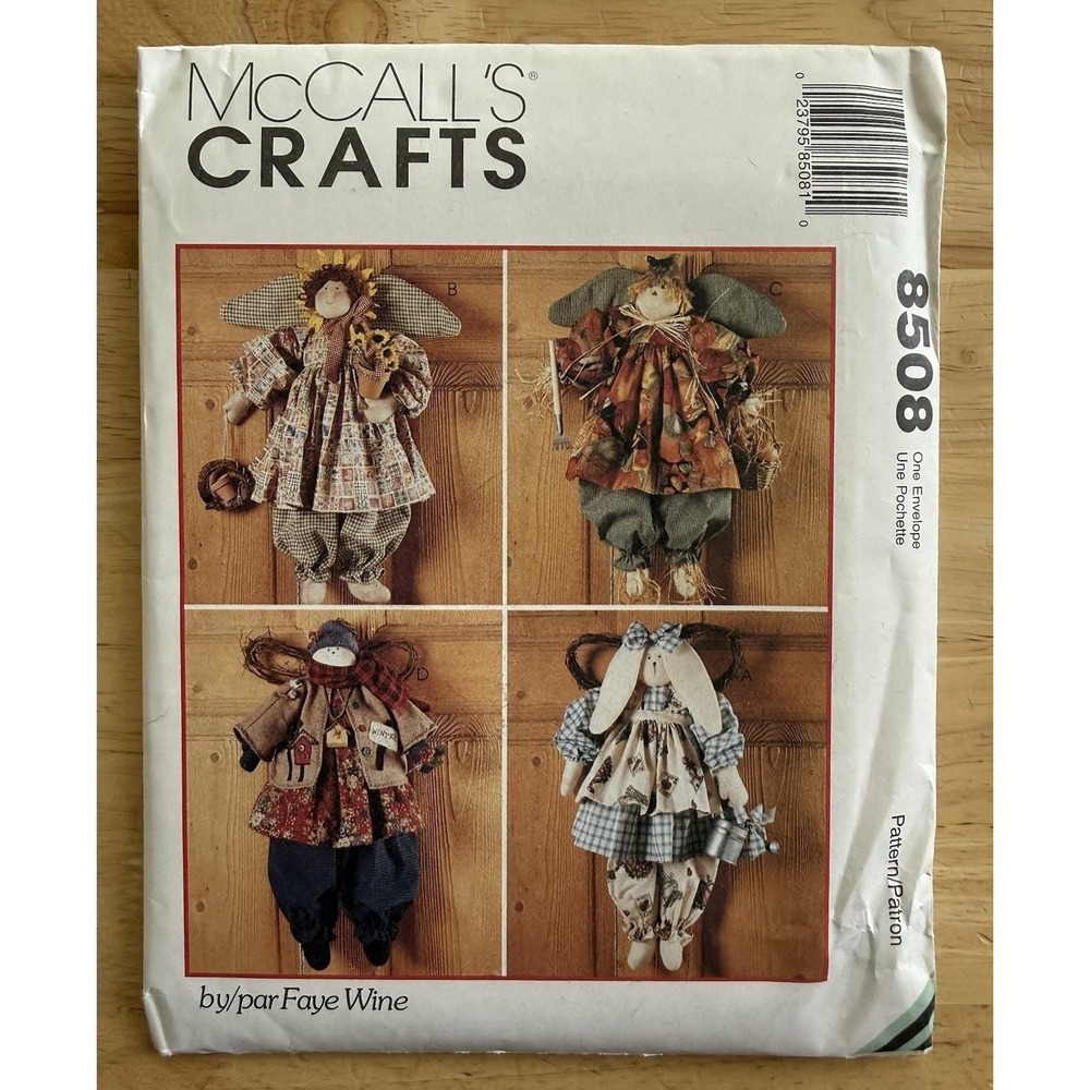 McCall's Faye Wine Pattern 8508 Bunny, Sunflower,‎ Scarecrow & Snowman Angels UC